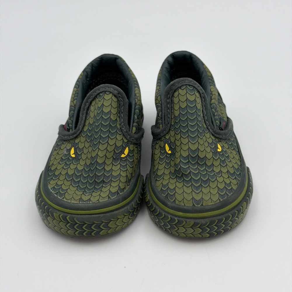 Vans Shoes Toddler 4.5 Green Reptile Snake Off The Wall Slip On Child Scales Eye - Picture 2 of 8